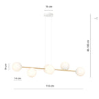 Hanglamp Gravity gepoedercoat staal en glas wit met goud, 6 lichtpunten, 110 x 100 cm, eettafel en woonkamer