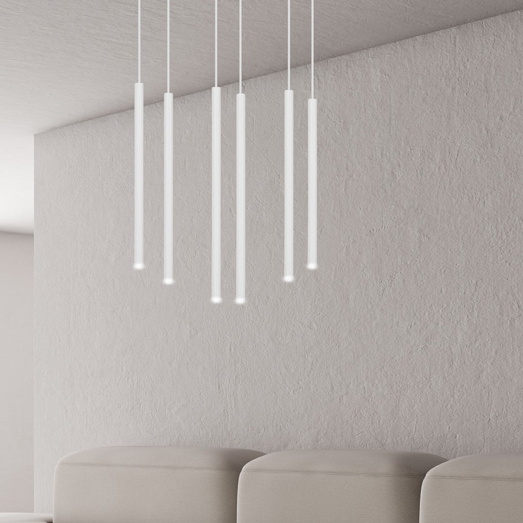 Hanglamp 6 lichts gepoedercoat staal minimalistisch wit 59 x 22 x 120 cm, G9 led, verstelbare hoogte