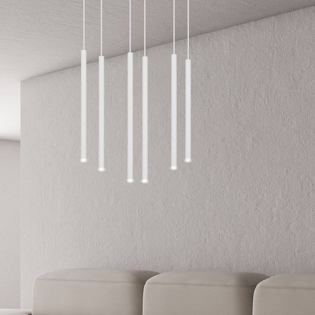 Hanglamp 6 lichts gepoedercoat staal minimalistisch wit 59 x 22 x 120 cm, G9 led, verstelbare hoogte
