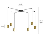 Hanglamp gepoedercoat staal modern Traker zwart met goud, 6 fittingen, verstelbare hoogte