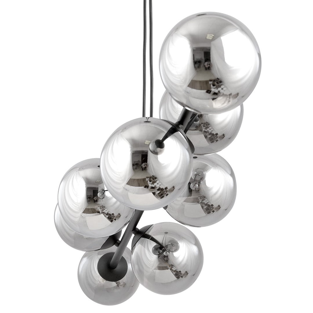 Hanglamp staal en glas Rossi zwart met grafiet glazen kappen 110 cm, 6 lichts, voor eettafel en woonkamer