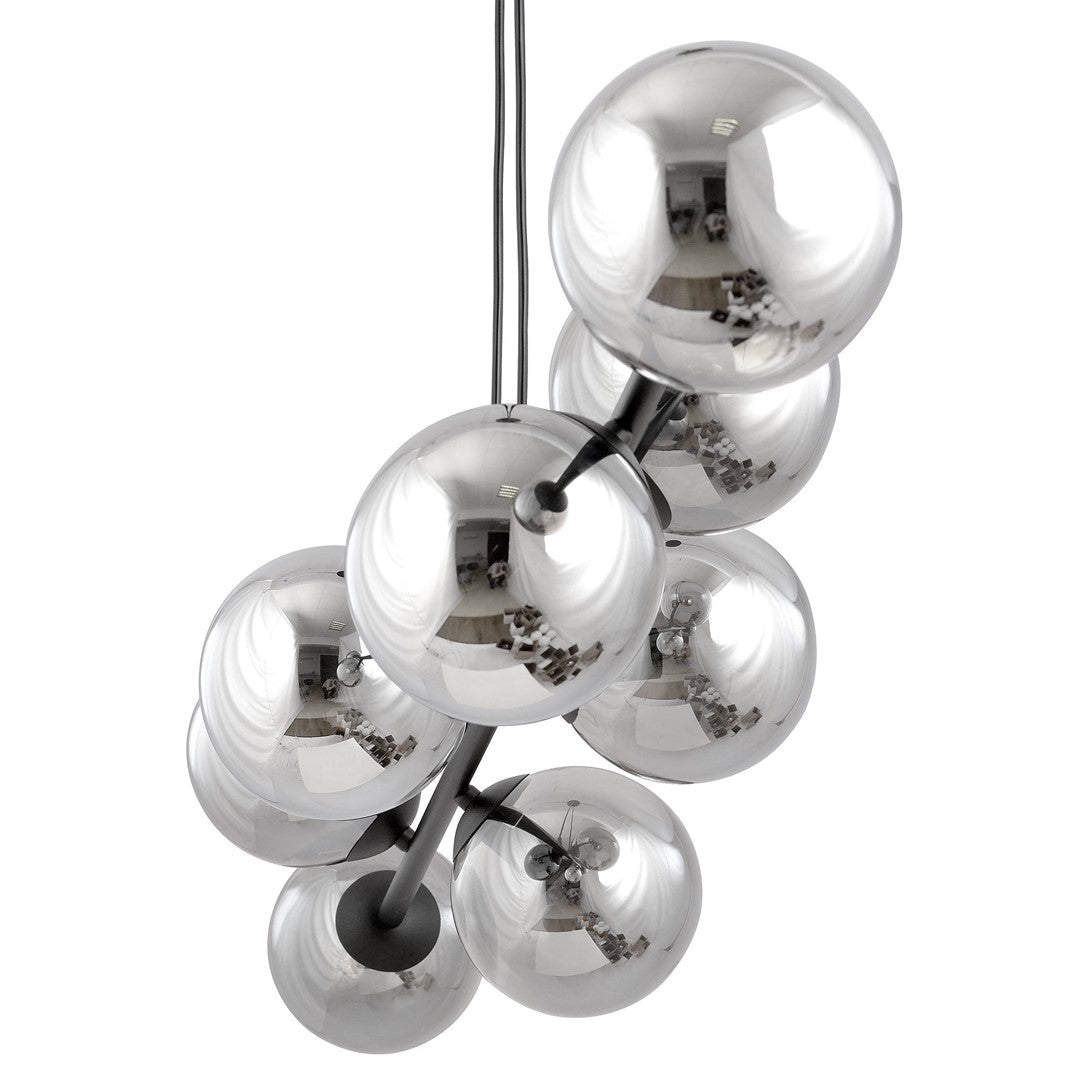 Hanglamp staal en glas Rossi zwart met grafiet glazen kappen 110 cm, 6 lichts, voor eettafel en woonkamer
