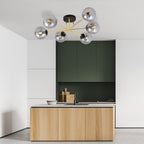 Plafondlamp gepoedercoat staal en glas Magnum glamour, grafiet en goud, 55 x 23 cm, voor eettafel of hal