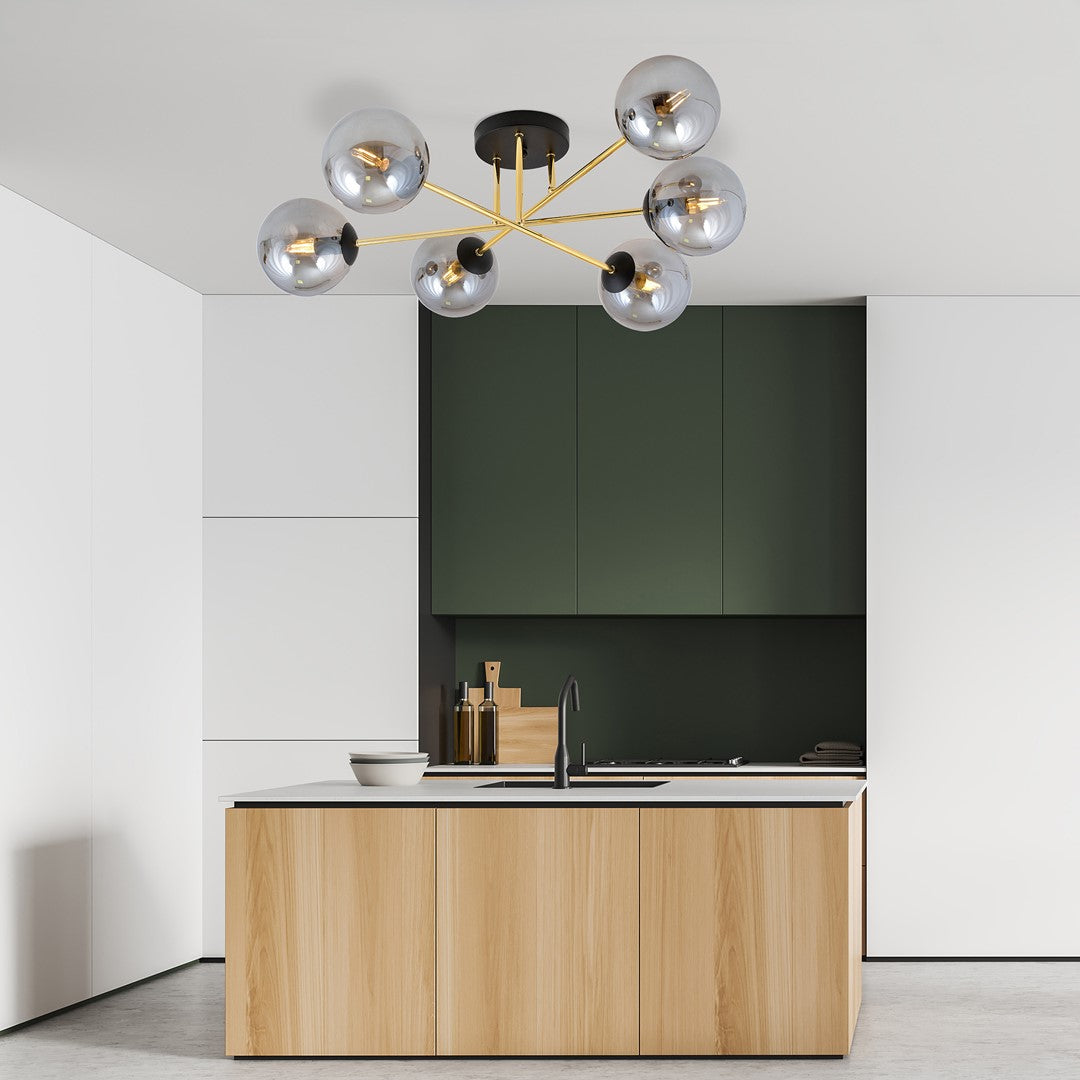 Plafondlamp gepoedercoat staal en glas Magnum glamour, grafiet en goud, 55 x 23 cm, voor eettafel of hal