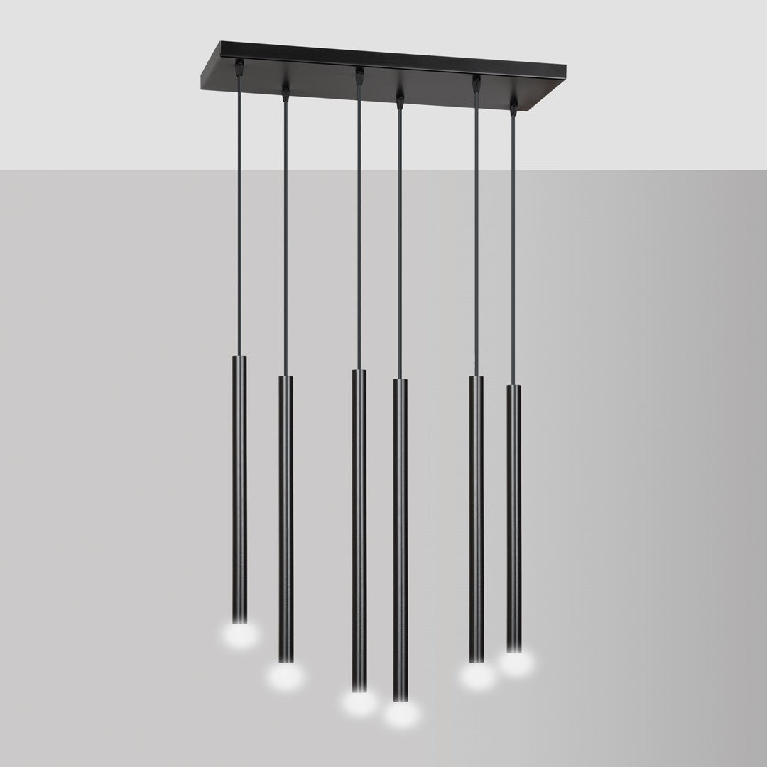 Hanglamp staal minimalistisch Selter 6 zwart, 6 lichtpunten G9 – 59 x 120 cm, woonkamer en eetkamer