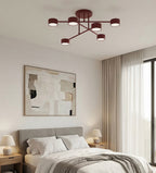 Plafondlamp gepoedercoat staal Halo modern bordeaux 60 x 60 cm, 6 lichtpunten voor woonkamer, slaapkamer en eetruimte