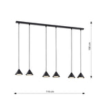 Hanglamp gepoedercoat staal Elit minimalistisch zwart, 6 lichtpunten, 116 cm breed, voor eettafel
