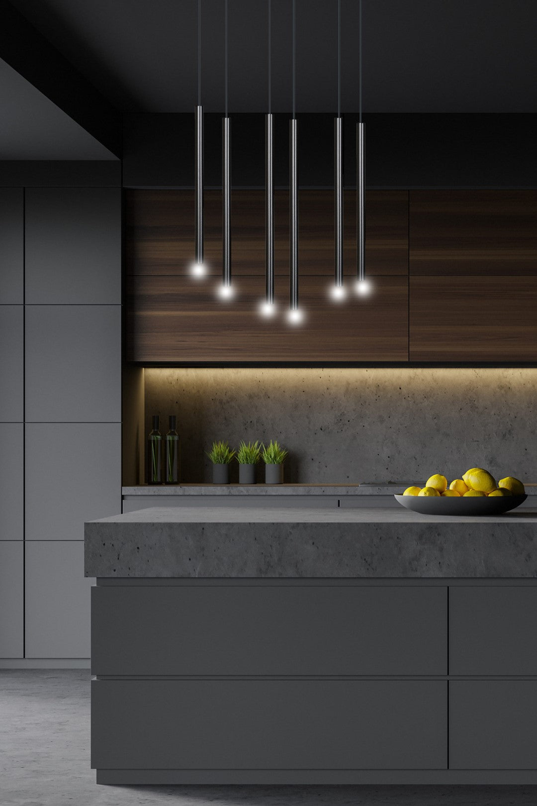 Hanglamp staal minimalistisch Selter 6 zwart, 6 lichtpunten G9 – 59 x 120 cm, woonkamer en eetkamer