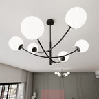 Plafondlamp gepoedercoat staal en glas Hunter 6 lichtpunten, modern, zwart met wit glas – 89 x 63 cm