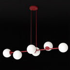 Hanglamp gepoedercoat staal en glas modern Magnus bordeaux met witte kappen 110 x 30 cm, 6 lichts