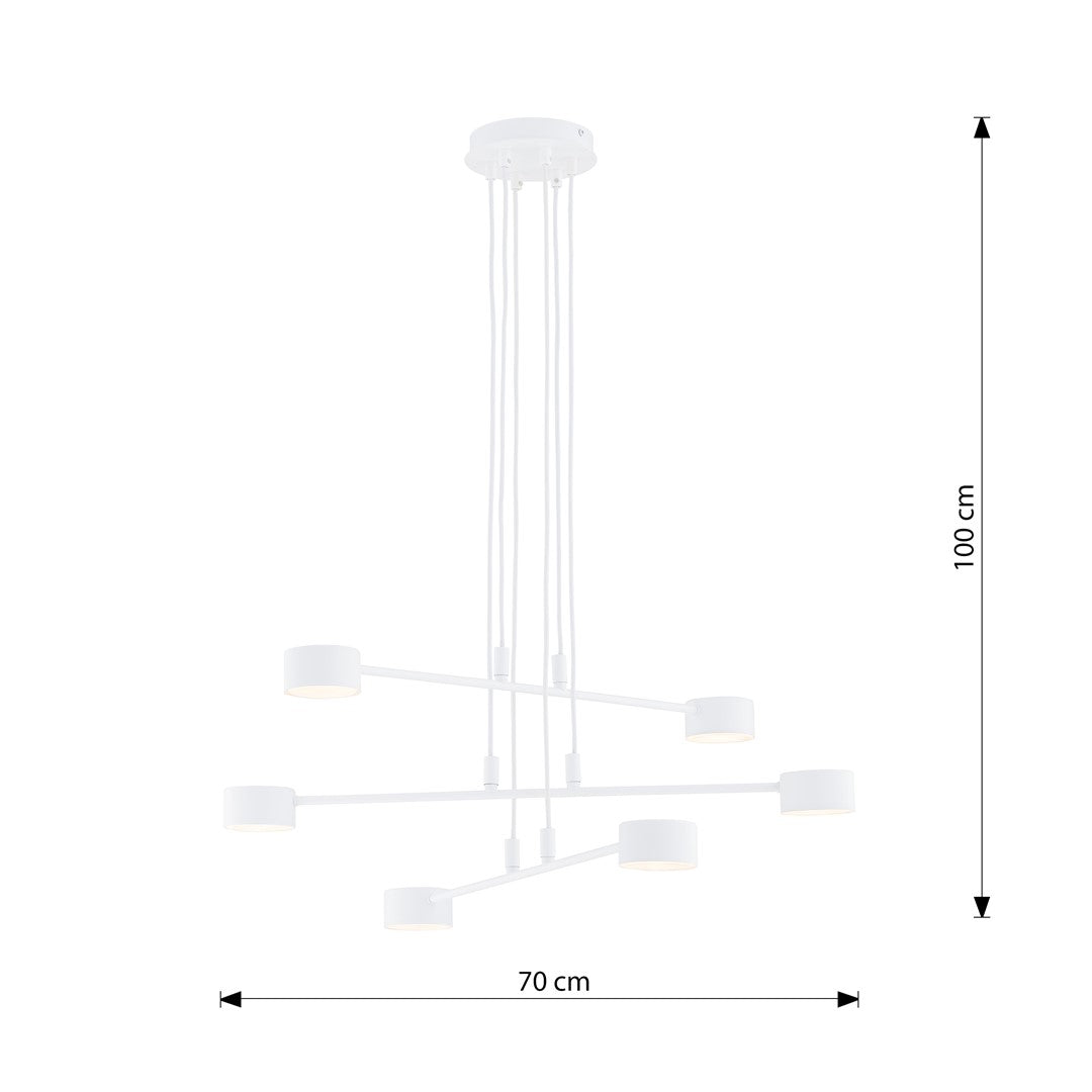 Hanglamp gepoedercoat staal Scandinavisch wit 70 x 100 cm, 6 GX53-fittingen, in hoogte verstelbaar