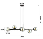 Hanglamp staal en glas Rossi zwart met grafiet glazen kappen 110 cm, 6 lichts, voor eettafel en woonkamer
