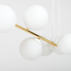 Hanglamp Gravity gepoedercoat staal en glas wit met goud, 6 lichtpunten, 110 x 100 cm, eettafel en woonkamer