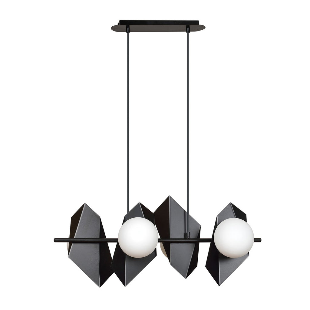 Hanglamp Drifton 4 lichts gepoedercoat staal en glas, modern, zwart met witte kappen, E14