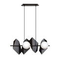 Hanglamp Drifton 4 lichts gepoedercoat staal en glas, modern, zwart met witte kappen, E14