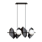 Hanglamp Drifton 4 lichts gepoedercoat staal en glas, modern, zwart met witte kappen, E14