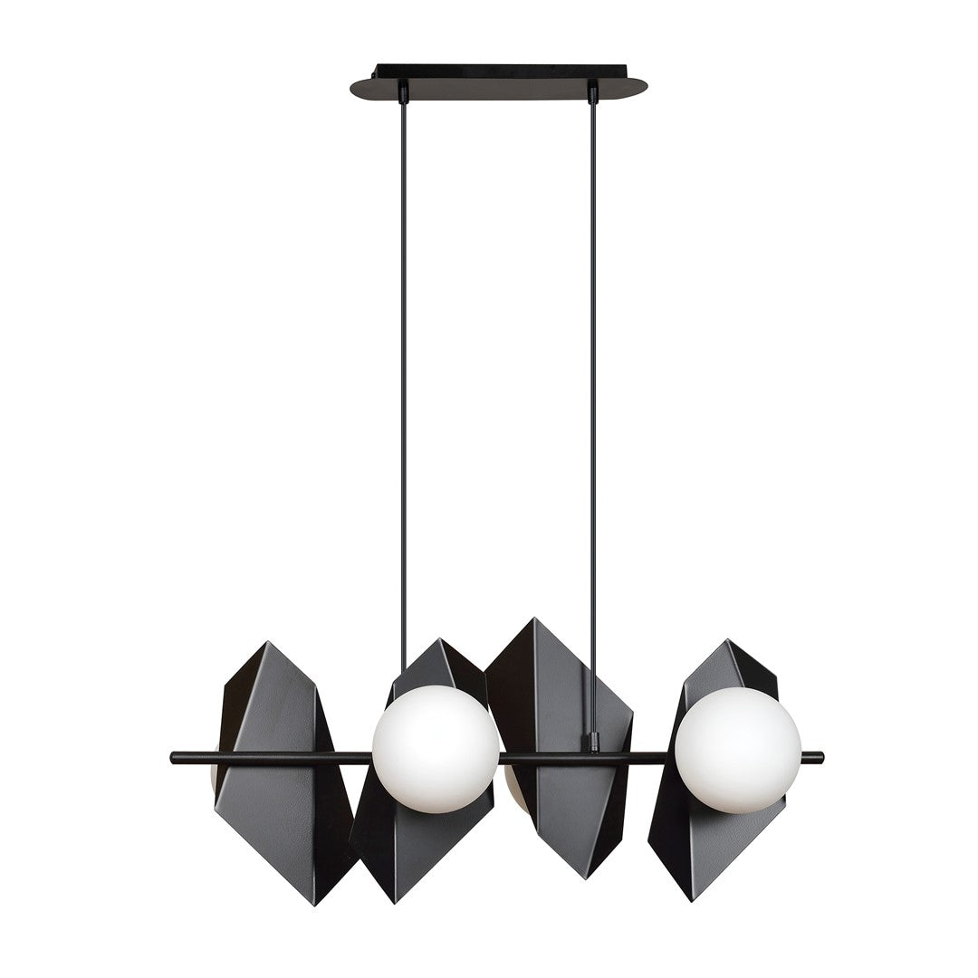 Hanglamp Drifton 4 lichts gepoedercoat staal en glas, modern, zwart met witte kappen, E14