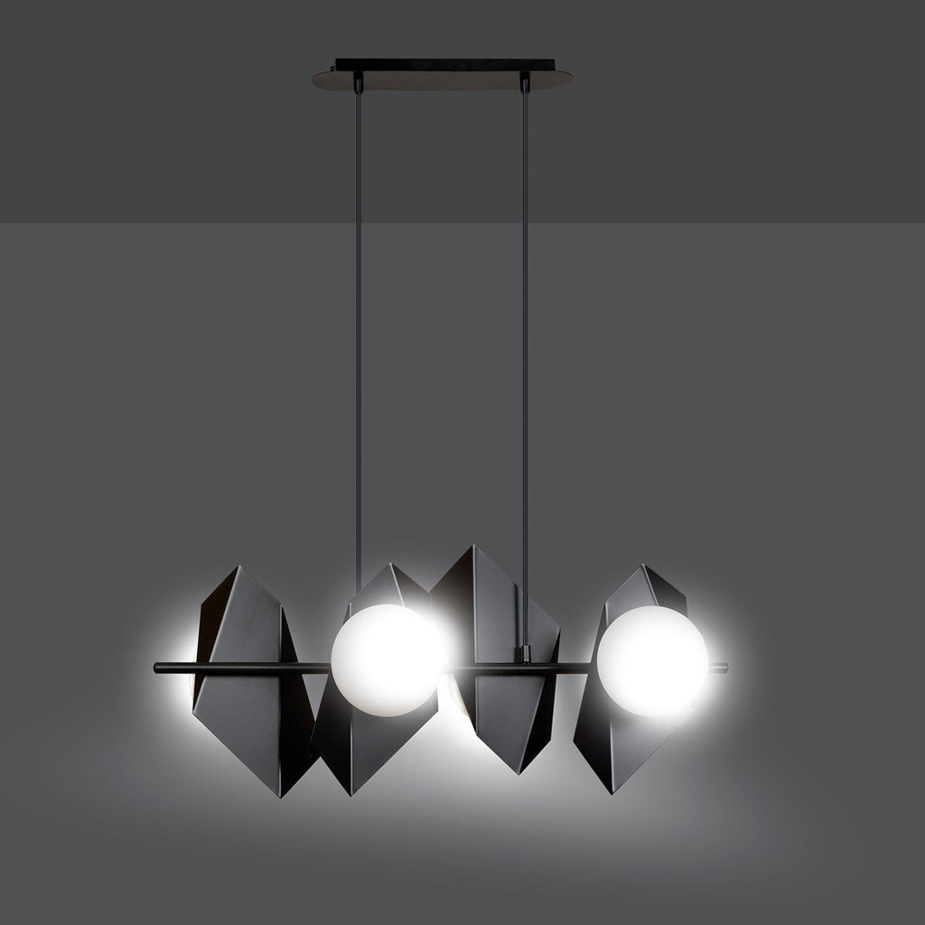 Hanglamp Drifton 4 lichts gepoedercoat staal en glas, modern, zwart met witte kappen, E14
