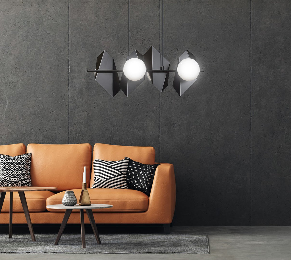 Hanglamp Drifton 4 lichts gepoedercoat staal en glas, modern, zwart met witte kappen, E14