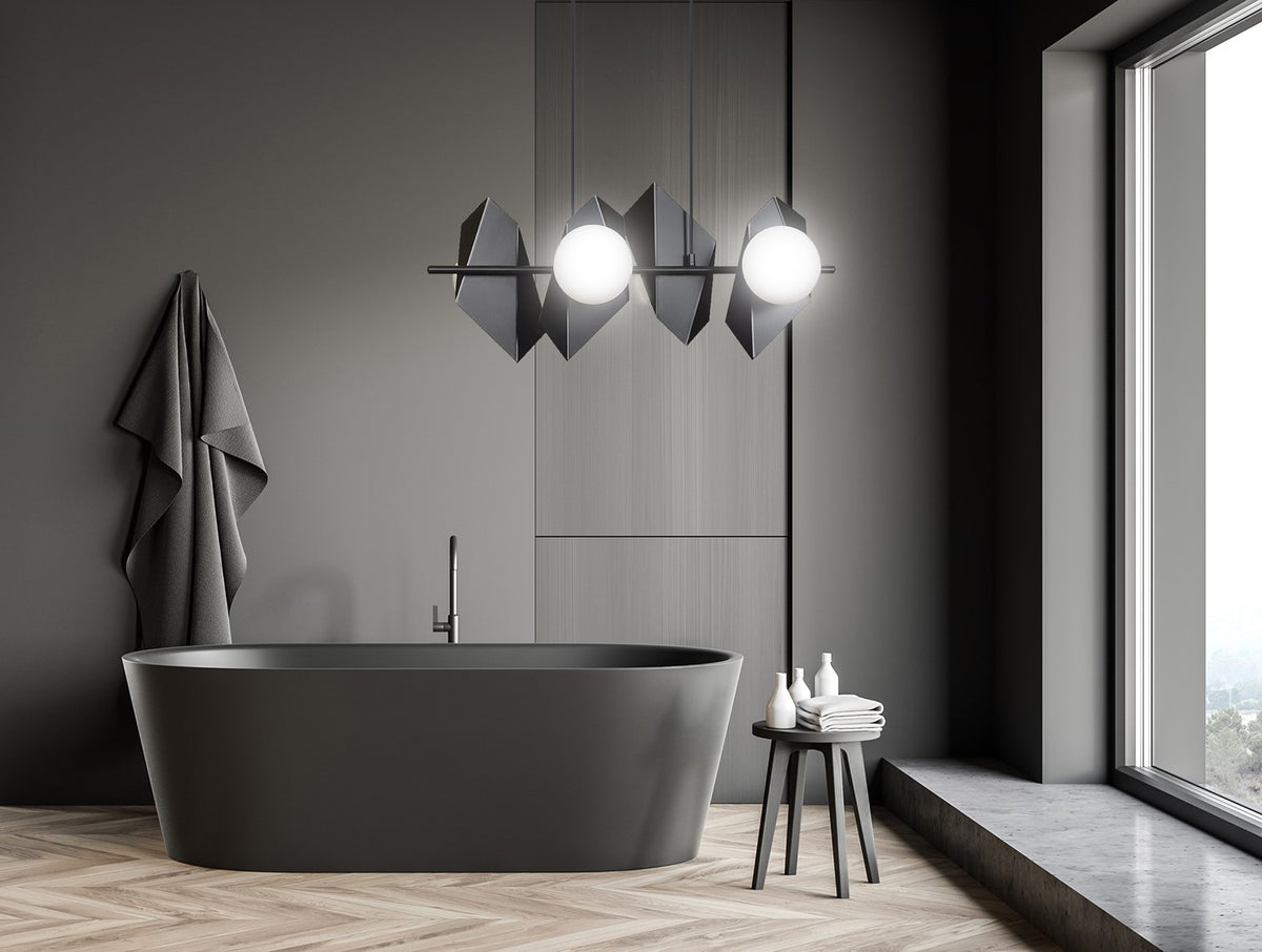 Hanglamp Drifton 4 lichts gepoedercoat staal en glas, modern, zwart met witte kappen, E14