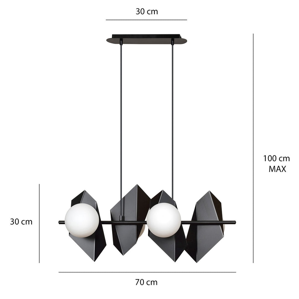 Hanglamp Drifton 4 lichts gepoedercoat staal en glas, modern, zwart met witte kappen, E14