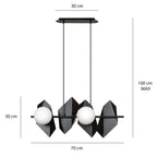 Hanglamp Drifton 4 lichts gepoedercoat staal en glas, modern, zwart met witte kappen, E14