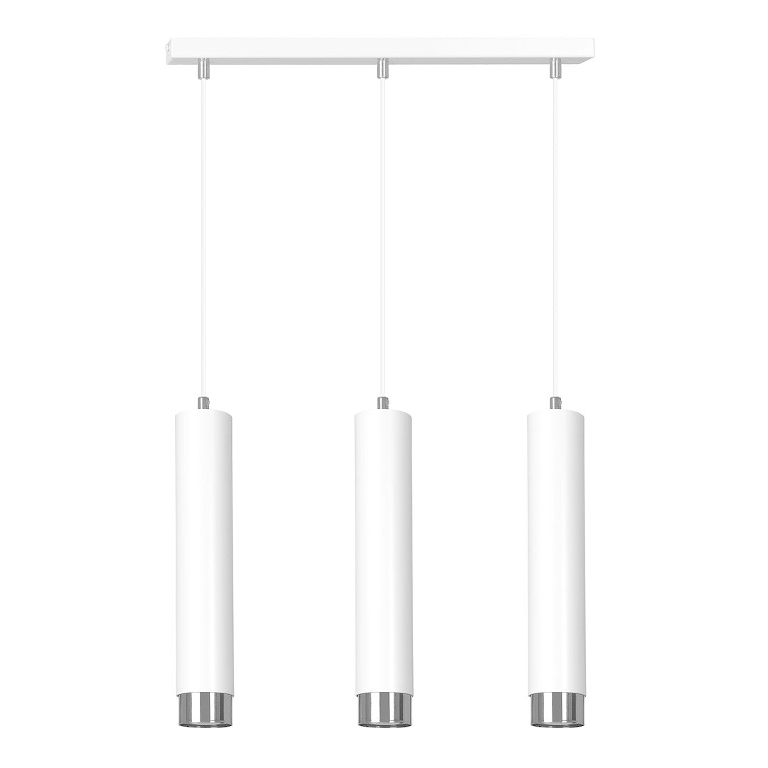 Hanglamp gepoedercoat staal modern Kibo wit met chroom, 3 lichtpunten, 45 x 100 cm, eettafel keuken