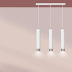 Hanglamp gepoedercoat staal modern Kibo wit met chroom, 3 lichtpunten, 45 x 100 cm, eettafel keuken