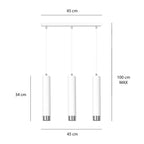 Hanglamp gepoedercoat staal modern Kibo wit met chroom, 3 lichtpunten, 45 x 100 cm, eettafel keuken