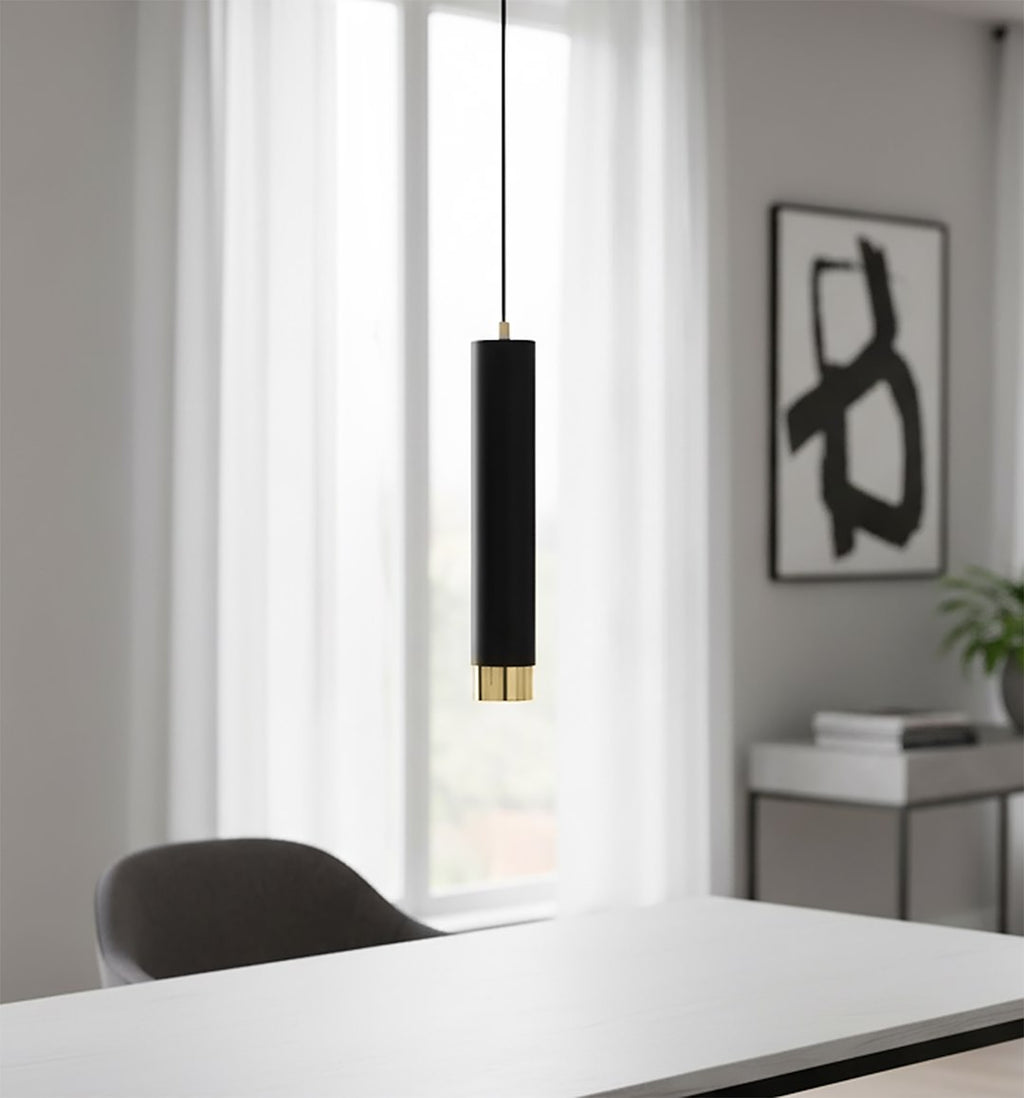 Hanglamp gepoedercoat staal Kibo, modern, zwart met goud, 1 lichtpunt, hoogte verstelbaar, voor eettafel en keuken