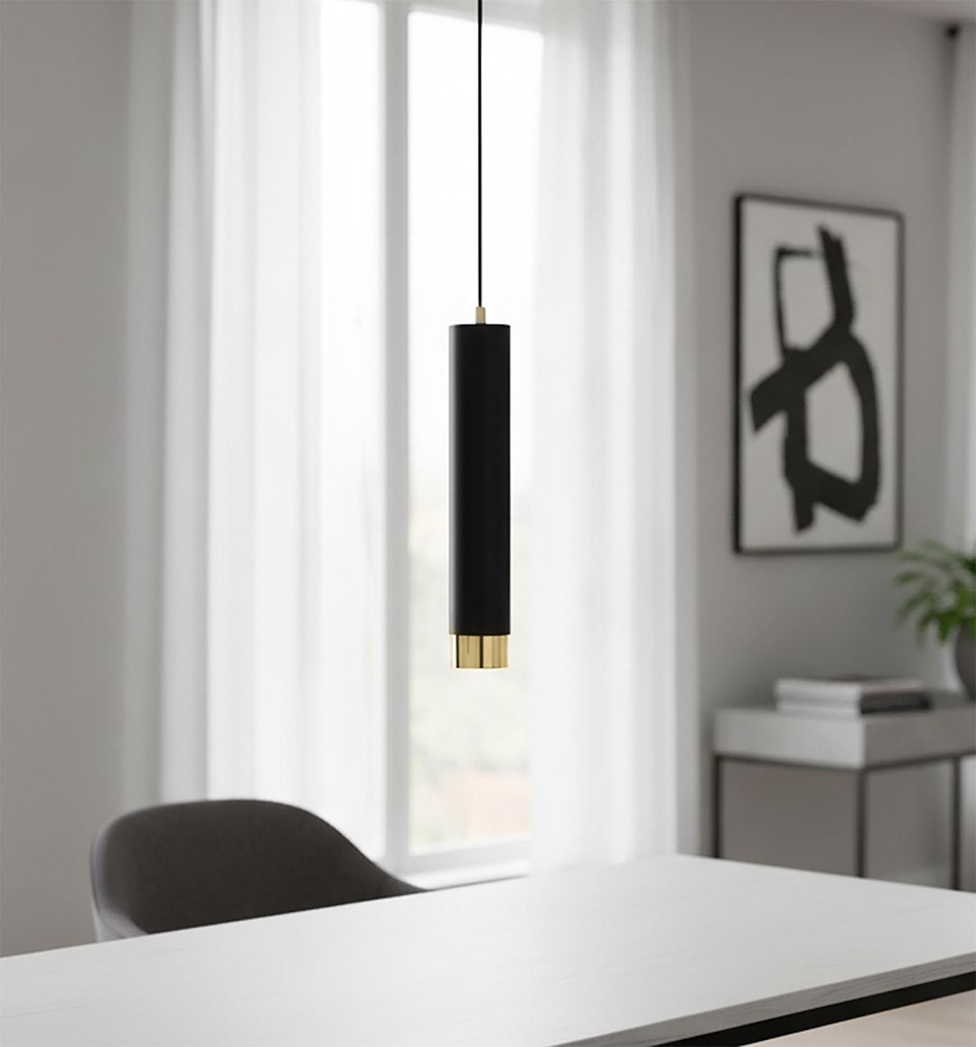 Hanglamp gepoedercoat staal Kibo, modern, zwart met goud, 1 lichtpunt, hoogte verstelbaar, voor eettafel en keuken