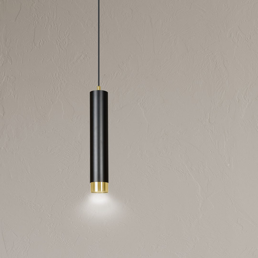 Hanglamp gepoedercoat staal Kibo, modern, zwart met goud, 1 lichtpunt, hoogte verstelbaar, voor eettafel en keuken