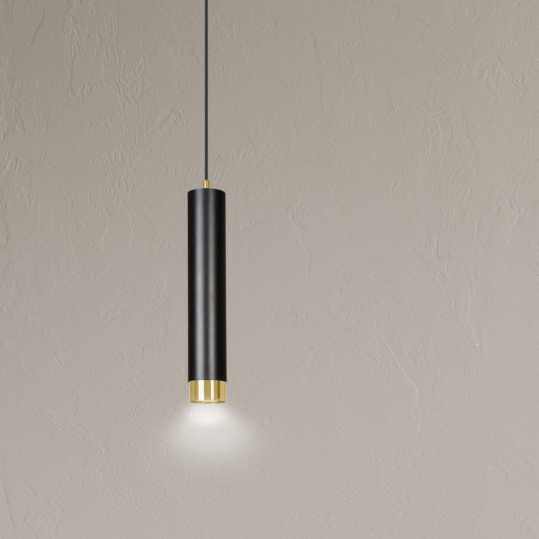 Hanglamp gepoedercoat staal Kibo, modern, zwart met goud, 1 lichtpunt, hoogte verstelbaar, voor eettafel en keuken
