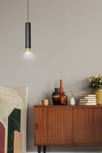 Hanglamp gepoedercoat staal Kibo, modern, zwart met goud, 1 lichtpunt, hoogte verstelbaar, voor eettafel en keuken