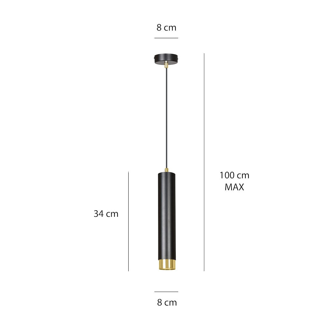 Hanglamp gepoedercoat staal Kibo, modern, zwart met goud, 1 lichtpunt, hoogte verstelbaar, voor eettafel en keuken