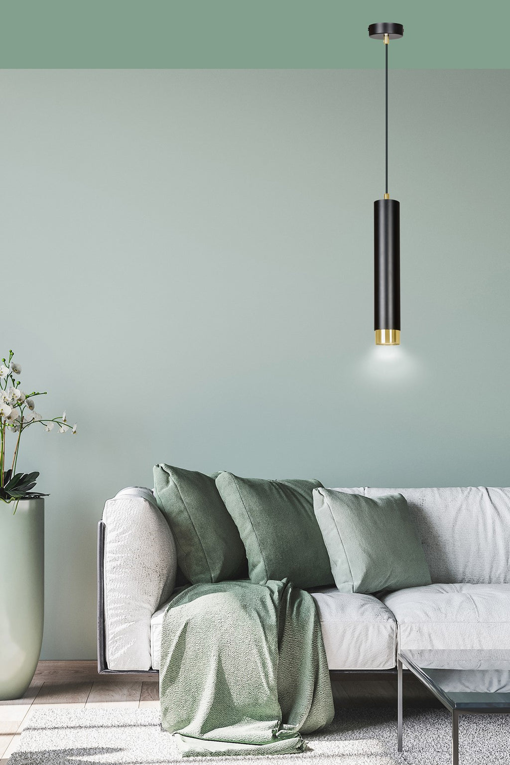 Hanglamp gepoedercoat staal Kibo, modern, zwart met goud, 1 lichtpunt, hoogte verstelbaar, voor eettafel en keuken