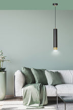 Hanglamp gepoedercoat staal Kibo, modern, zwart met goud, 1 lichtpunt, hoogte verstelbaar, voor eettafel en keuken