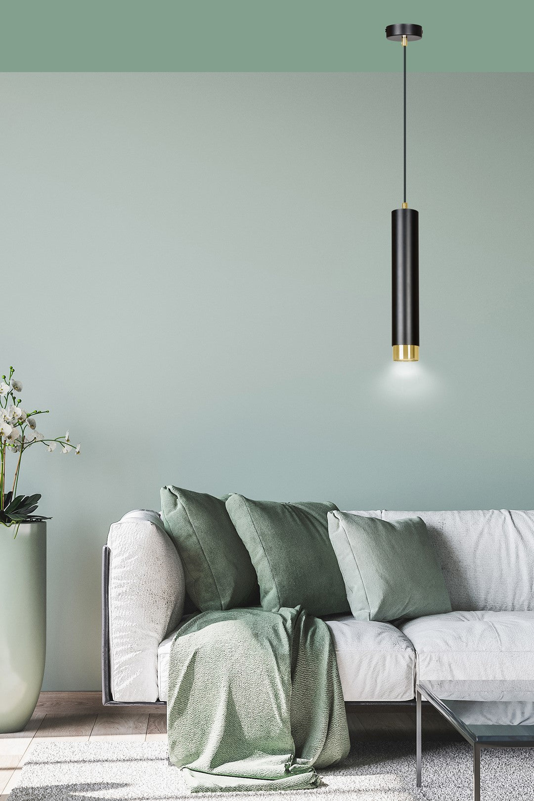 Hanglamp gepoedercoat staal Kibo, modern, zwart met goud, 1 lichtpunt, hoogte verstelbaar, voor eettafel en keuken