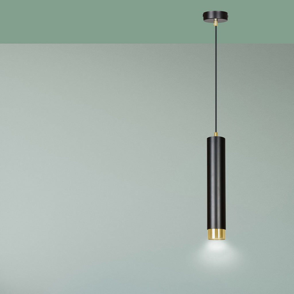 Hanglamp gepoedercoat staal Kibo, modern, zwart met goud, 1 lichtpunt, hoogte verstelbaar, voor eettafel en keuken