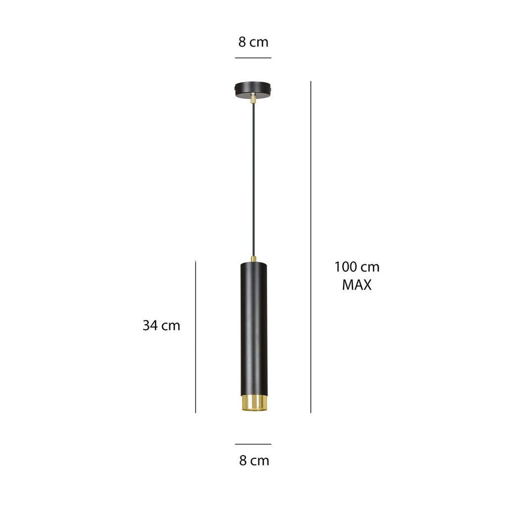Hanglamp gepoedercoat staal Kibo, modern, zwart met goud, 1 lichtpunt, hoogte verstelbaar, voor eettafel en keuken