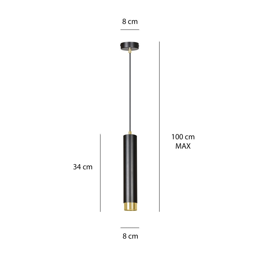 Hanglamp gepoedercoat staal Kibo, modern, zwart met goud, 1 lichtpunt, hoogte verstelbaar, voor eettafel en keuken