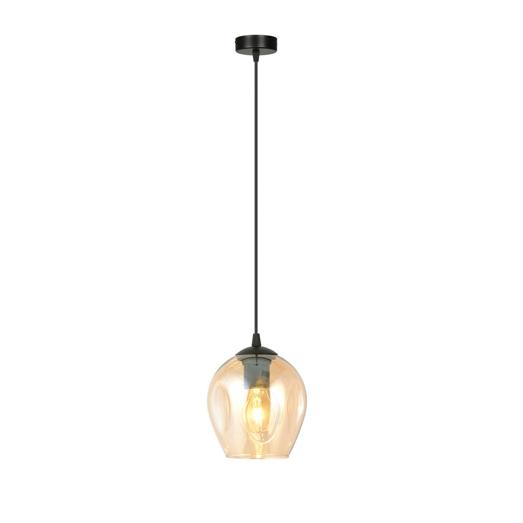 Hanglamp Istar gepoedercoat staal en glas, modern, zwart met amberkleurige kap Ø 14 cm, 1 lichtpunt E27
