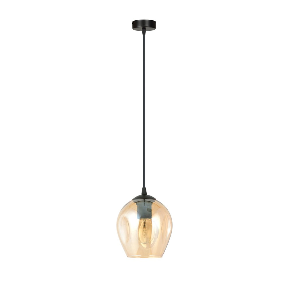 Hanglamp Istar gepoedercoat staal en glas, modern, zwart met amberkleurige kap Ø 14 cm, 1 lichtpunt E27