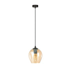 Hanglamp Istar gepoedercoat staal en glas, modern, zwart met amberkleurige kap Ø 14 cm, 1 lichtpunt E27