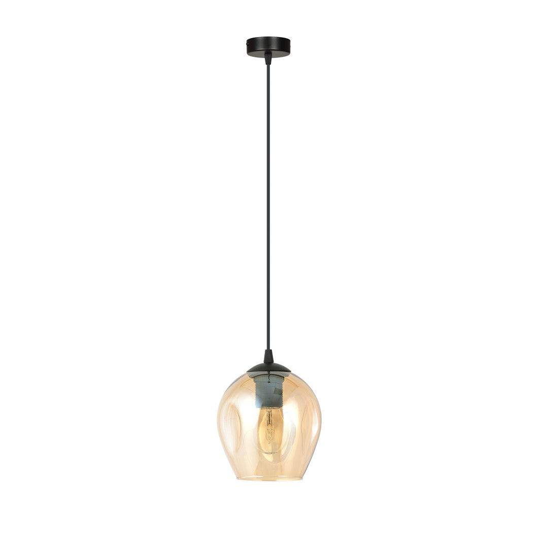 Hanglamp Istar gepoedercoat staal en glas, modern, zwart met amberkleurige kap Ø 14 cm, 1 lichtpunt E27