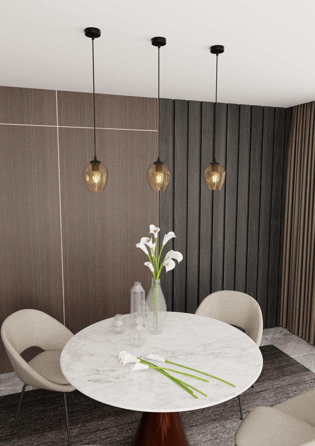 Hanglamp Istar gepoedercoat staal en glas, modern, zwart met amberkleurige kap Ø 14 cm, 1 lichtpunt E27