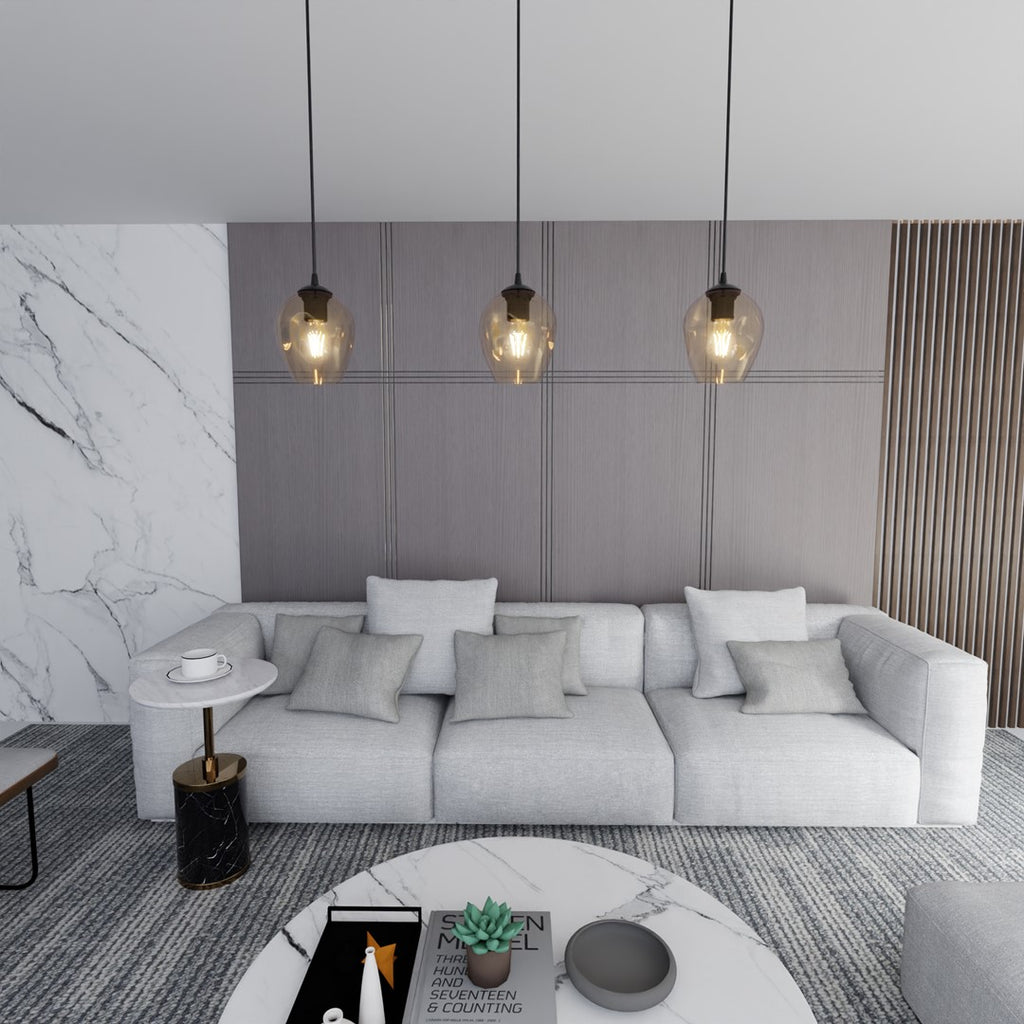 Hanglamp Istar gepoedercoat staal en glas, modern, zwart met amberkleurige kap Ø 14 cm, 1 lichtpunt E27