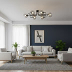 Plafondlamp gepoedercoat staal modern Brendi zwart, 6 lichts, transparant glas, 93 x 50 x 32 cm