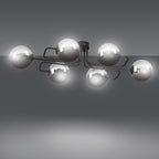 Plafondlamp staal Brendi zwart met grafiet glazen kappen, 93 x 50 x 32 cm, 6 lichts
