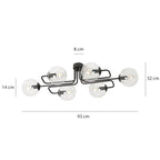 Plafondlamp gepoedercoat staal modern Brendi zwart, 6 lichts, transparant glas, 93 x 50 x 32 cm
